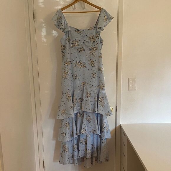 Aqua Light Blue Floral-Print Tiered Maxi Dress Size Large - Picture 3 of 12